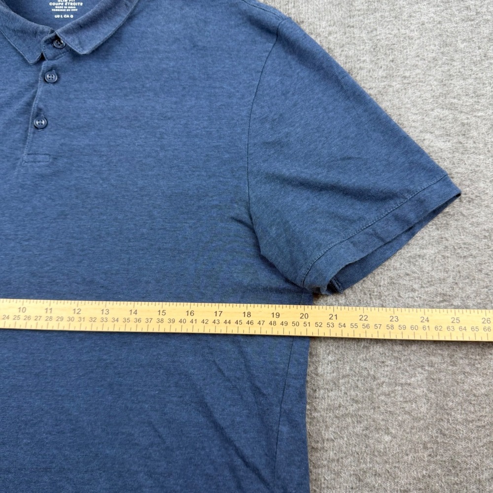 H&M Polo Shirt Men's Large Blue Slim Fit Short Sleeve Cotton Blend Pinhole - Picture 5 of 8